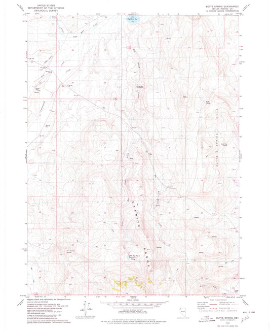 Classic USGS Butte Spring Nevada 7.5'x7.5' Topo Map Image