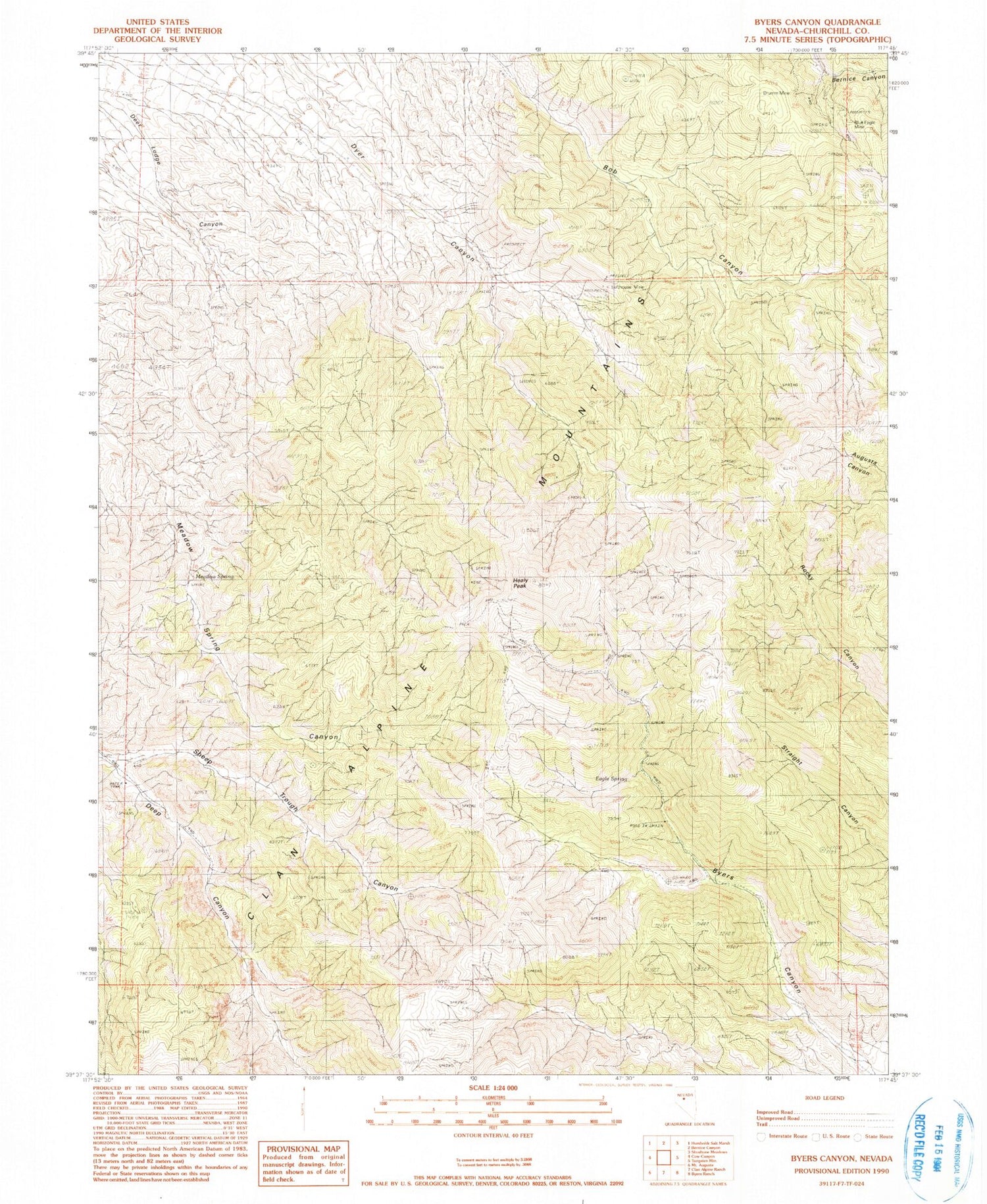 Classic USGS Byers Canyon Nevada 7.5'x7.5' Topo Map Image