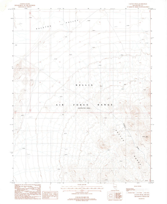 Classic USGS Cactus Peak Nevada 7.5'x7.5' Topo Map Image