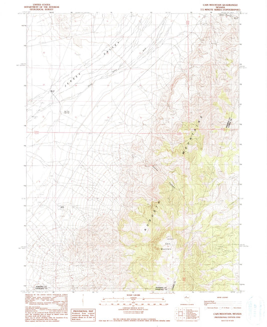 Classic USGS Cain Mountain Nevada 7.5'x7.5' Topo Map Image