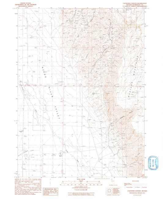 Classic USGS Calavera Canyon Nevada 7.5'x7.5' Topo Map Image