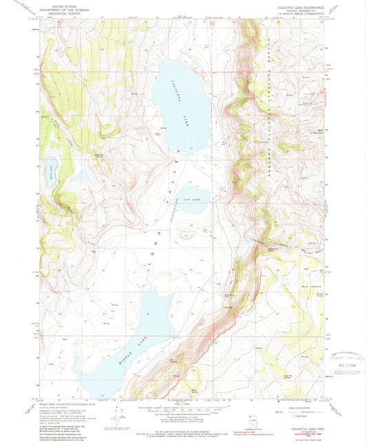 Classic USGS Calcutta Lake Nevada 7.5'x7.5' Topo Map Image