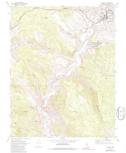 Classic USGS Caliente Nevada 7.5'x7.5' Topo Map Image