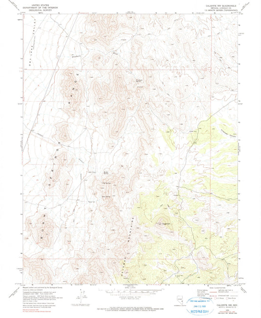 Classic USGS Caliente NW Nevada 7.5'x7.5' Topo Map Image