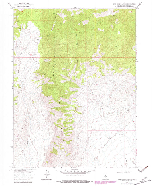 Classic USGS Camp Creek Canyon Nevada 7.5'x7.5' Topo Map Image