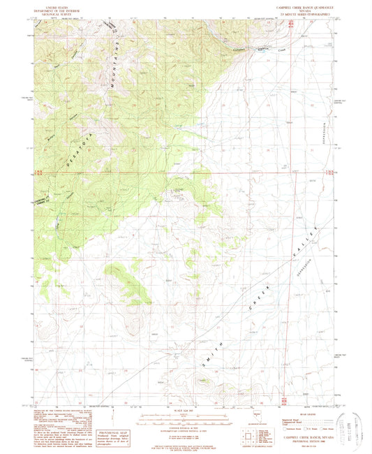 Classic USGS Campbell Creek Ranch Nevada 7.5'x7.5' Topo Map Image