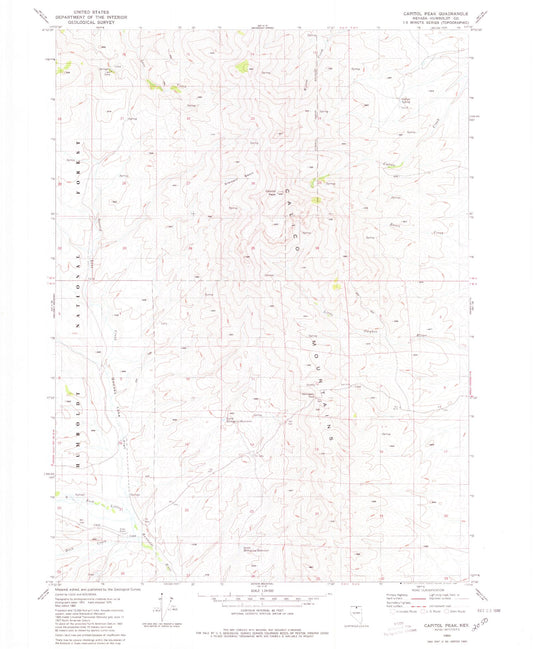 Classic USGS Capitol Peak Nevada 7.5'x7.5' Topo Map Image
