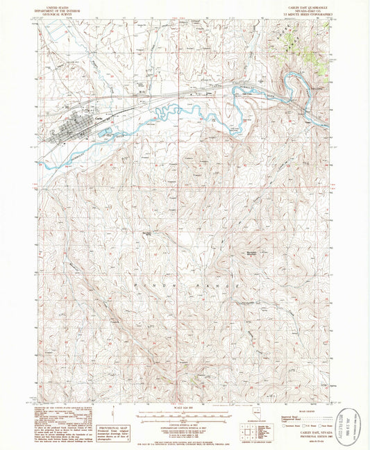 Classic USGS Carlin East Nevada 7.5'x7.5' Topo Map Image