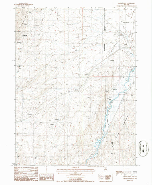 Classic USGS Carlin West Nevada 7.5'x7.5' Topo Map Image