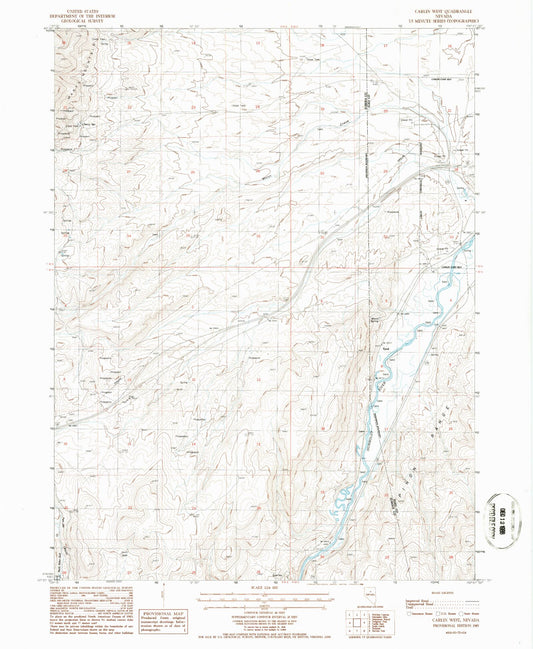 Classic USGS Carlin West Nevada 7.5'x7.5' Topo Map Image