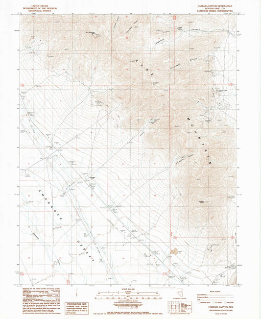 Classic USGS Carrara Canyon Nevada 7.5'x7.5' Topo Map Image