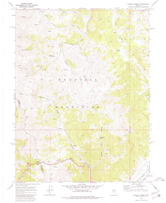 Classic USGS Carroll Summit Nevada 7.5'x7.5' Topo Map Image