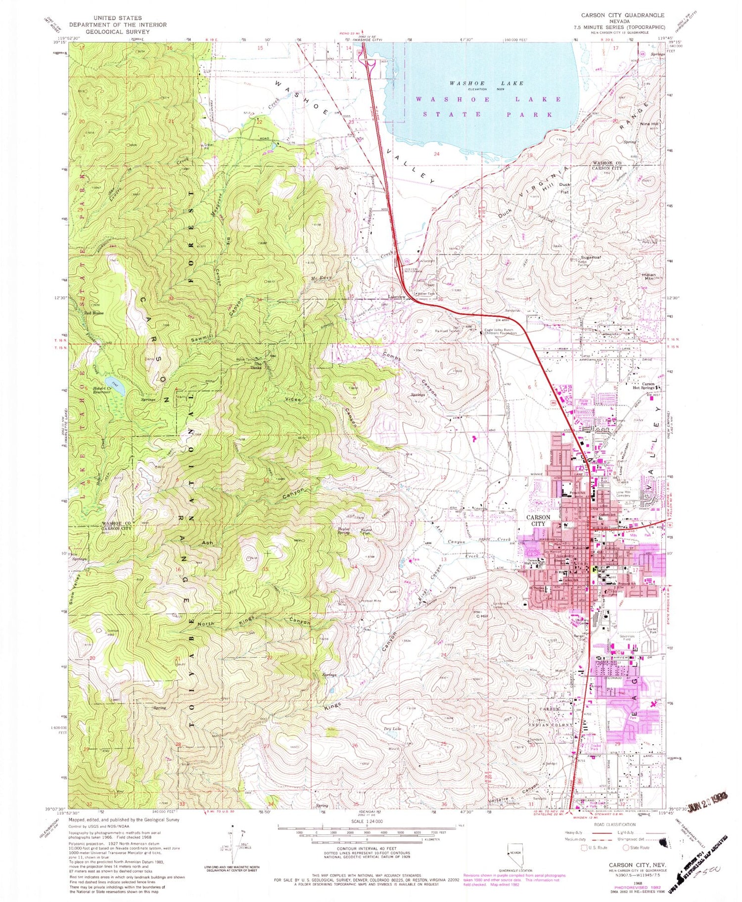 Classic USGS Carson City Nevada 7.5'x7.5' Topo Map Image