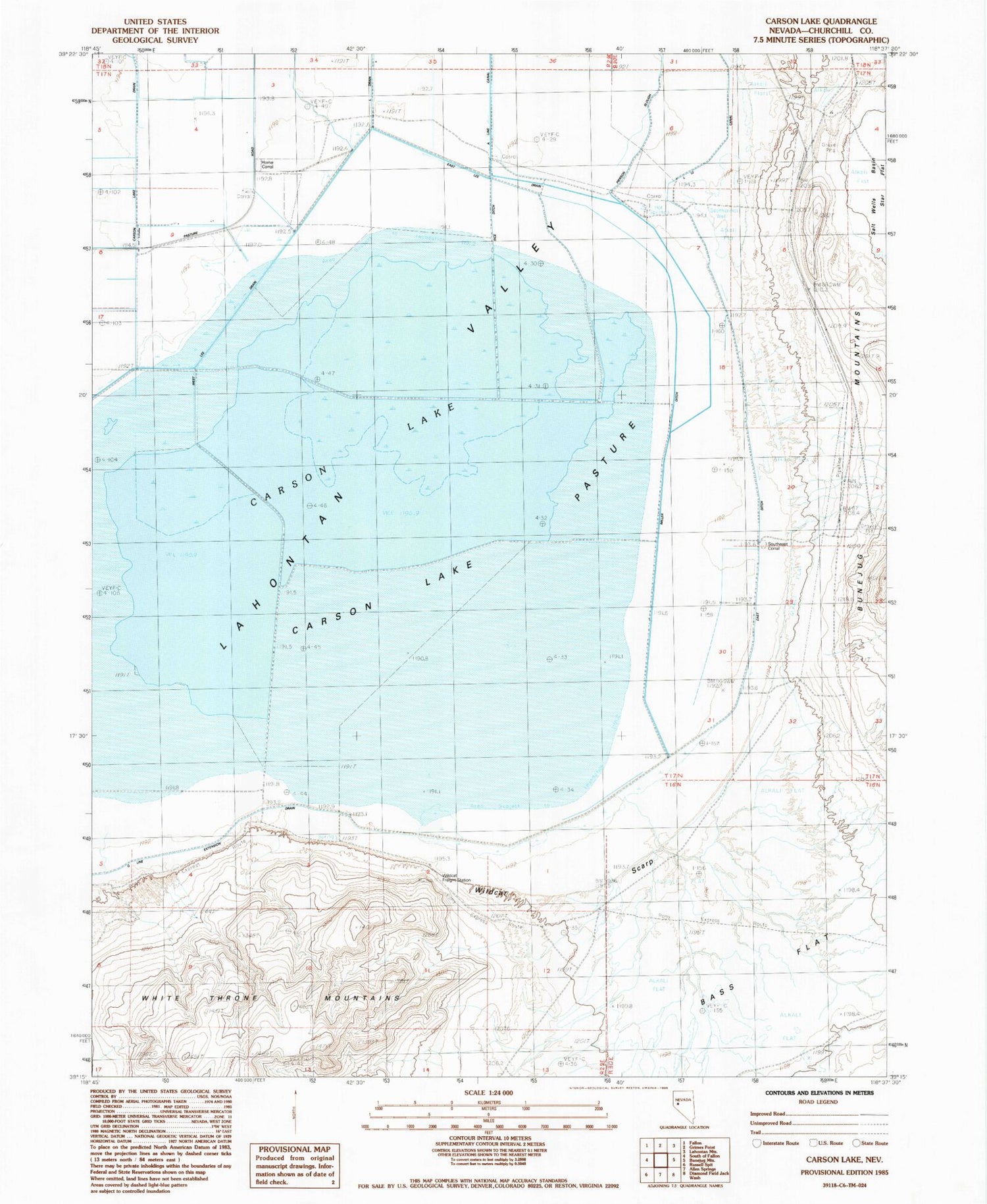 Classic USGS Carson Lake Nevada 7.5'x7.5' Topo Map Image