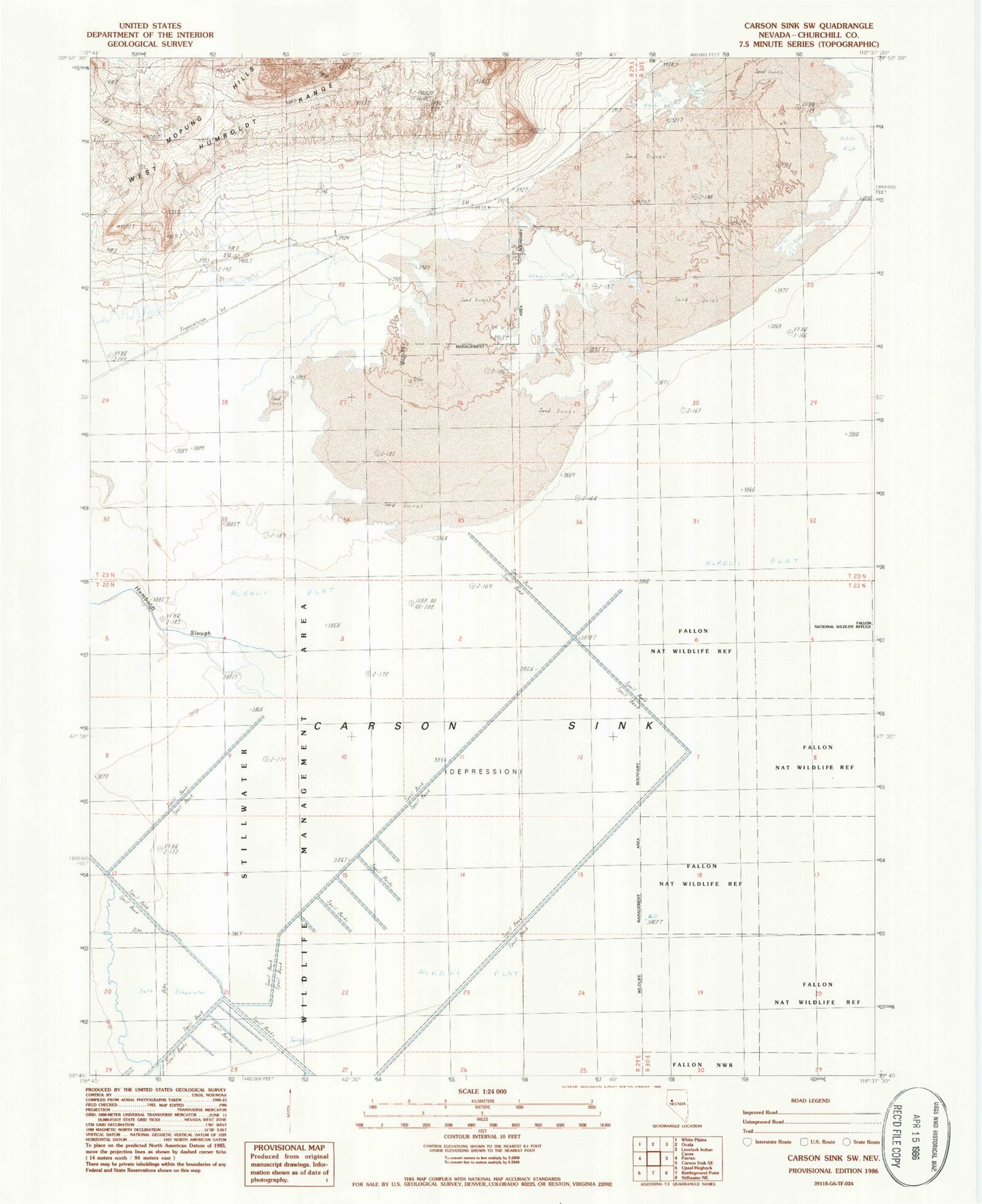 Classic USGS Carson Sink SW Nevada 7.5'x7.5' Topo Map Image
