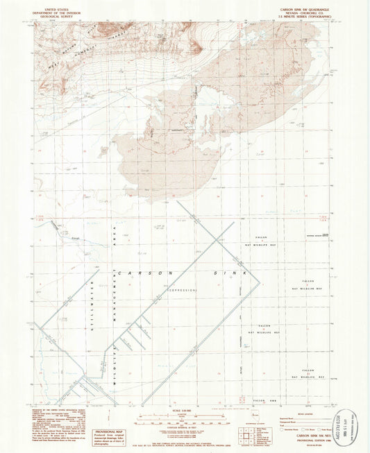 Classic USGS Carson Sink SW Nevada 7.5'x7.5' Topo Map Image