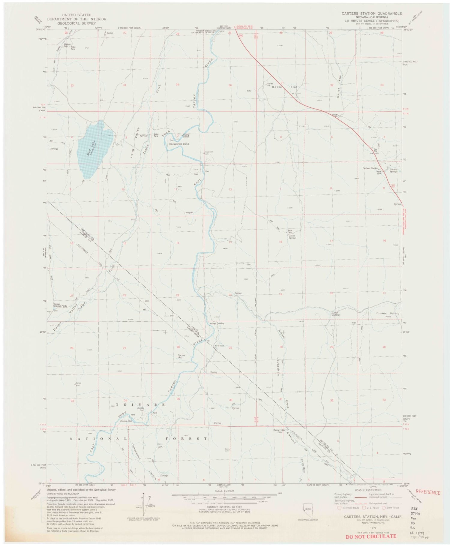 Classic USGS Carters Station Nevada 7.5'x7.5' Topo Map Image