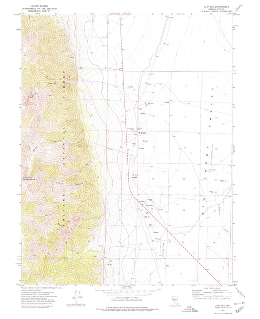 Classic USGS Carvers Nevada 7.5'x7.5' Topo Map Image