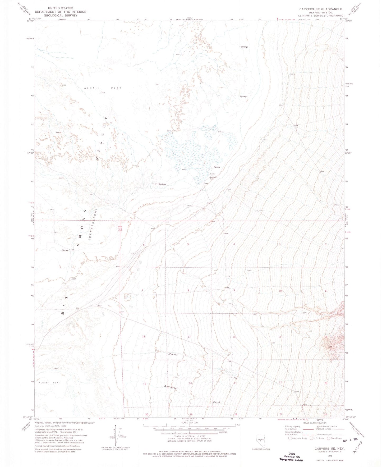 Classic USGS Carvers NE Nevada 7.5'x7.5' Topo Map Image