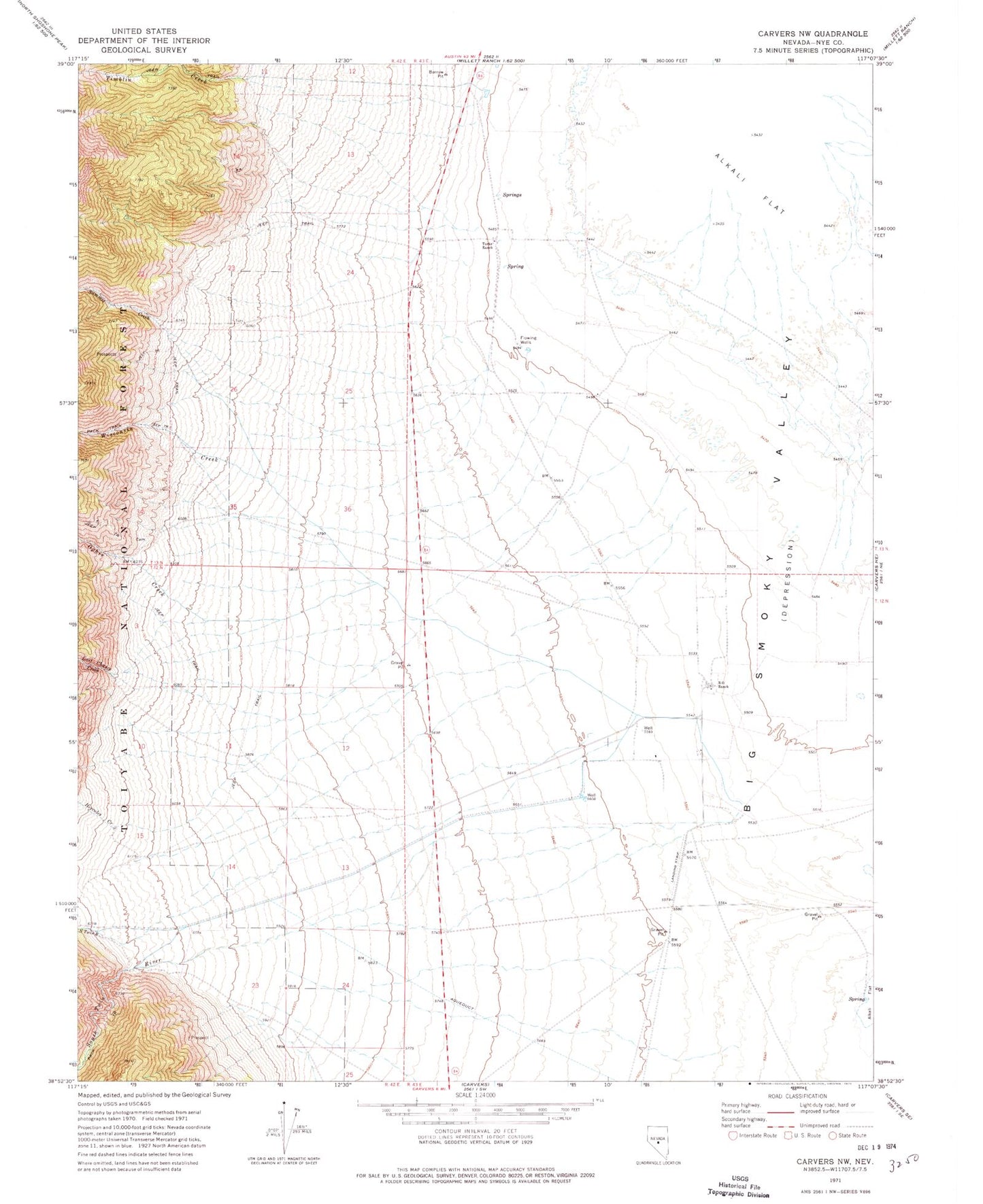 Classic USGS Carvers NW Nevada 7.5'x7.5' Topo Map Image