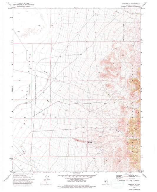 Classic USGS Carvers SE Nevada 7.5'x7.5' Topo Map Image