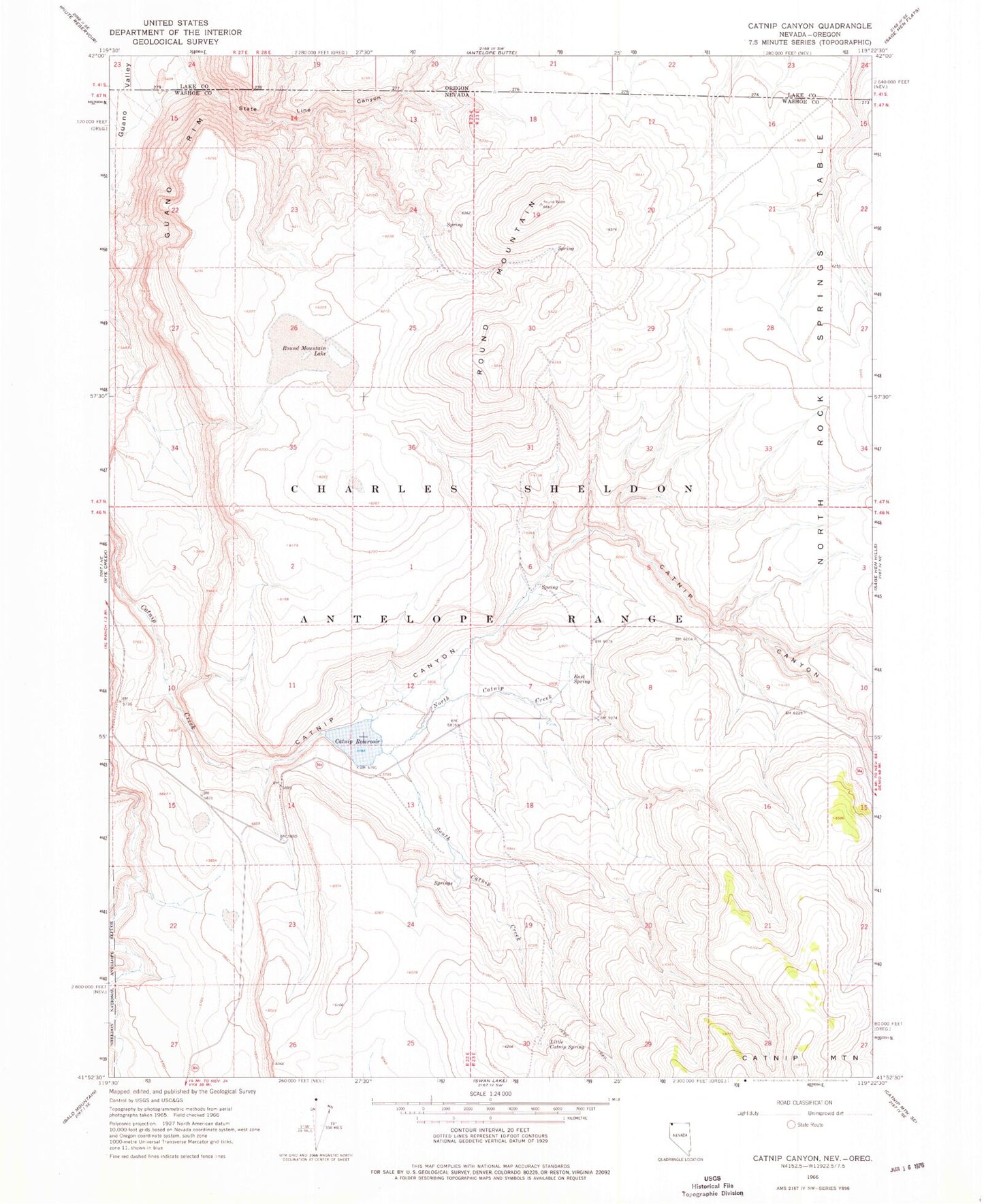 Classic USGS Catnip Canyon Nevada 7.5'x7.5' Topo Map Image