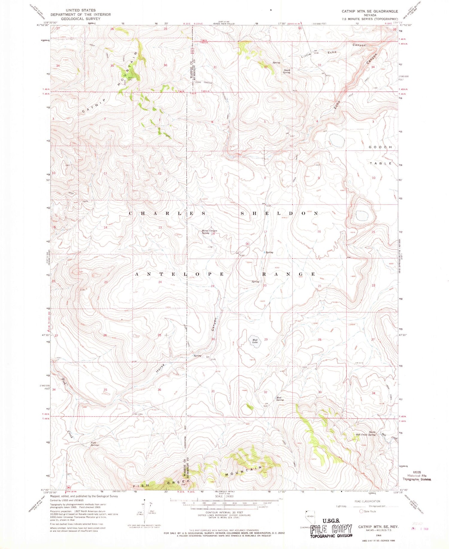 Classic USGS Catnip Mountain SE Nevada 7.5'x7.5' Topo Map Image