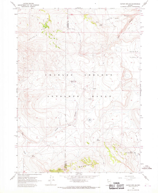 Classic USGS Catnip Mountain SE Nevada 7.5'x7.5' Topo Map Image
