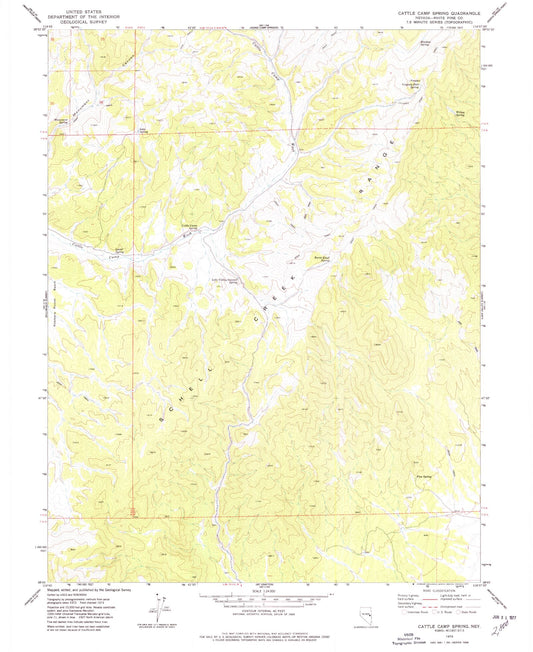 Classic USGS Cattle Camp Spring Nevada 7.5'x7.5' Topo Map Image