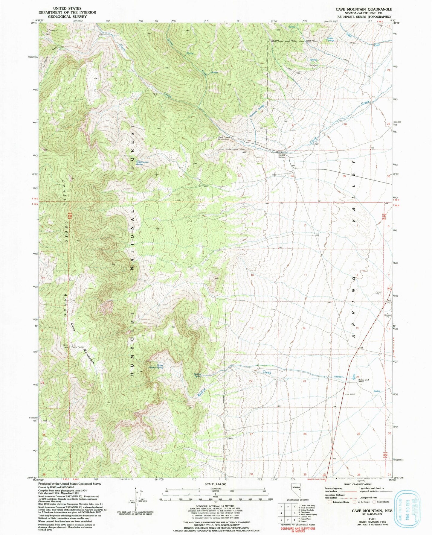 Classic USGS Cave Mountain Nevada 7.5'x7.5' Topo Map Image