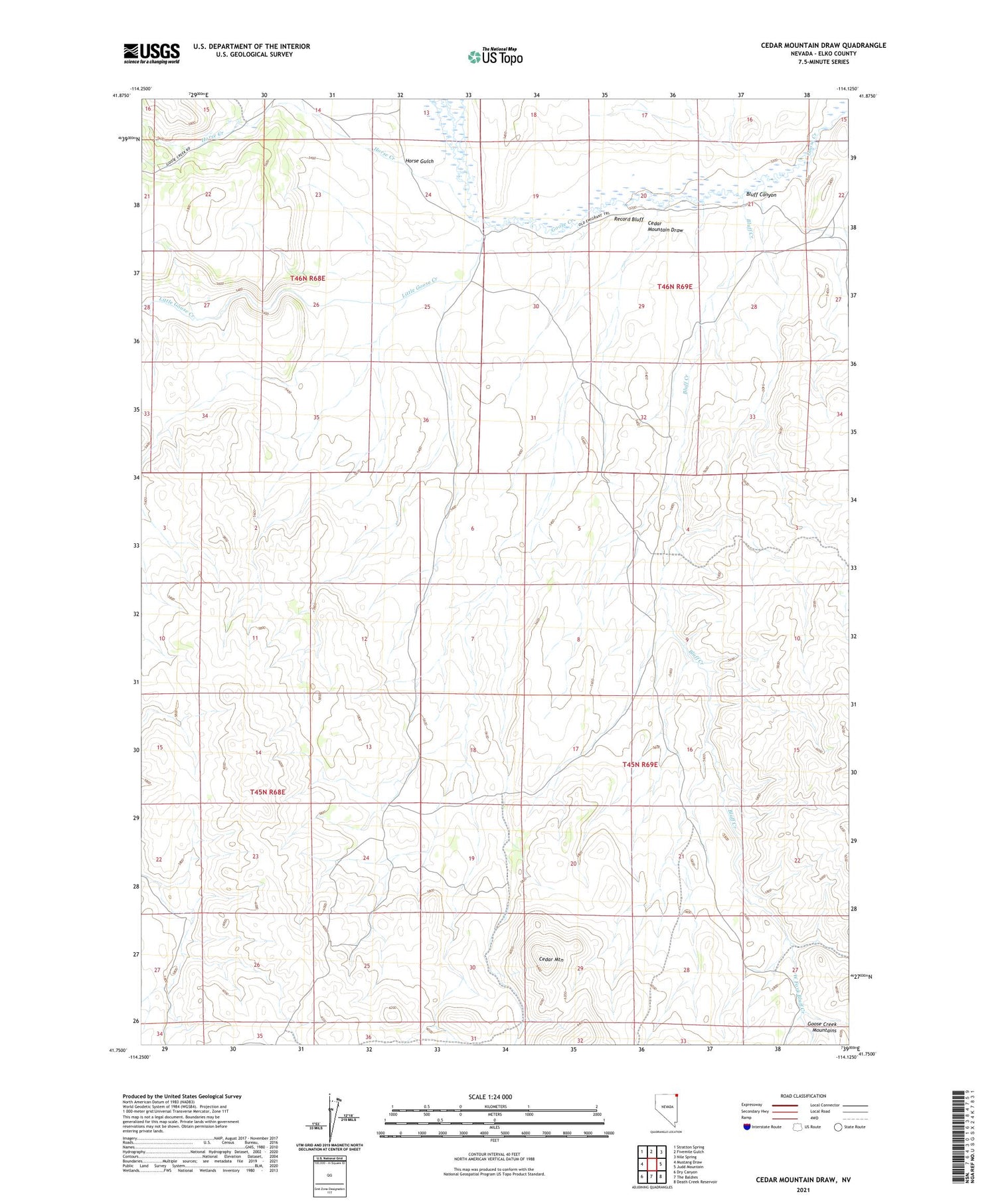 Cedar Mountain Draw Nevada US Topo Map Image