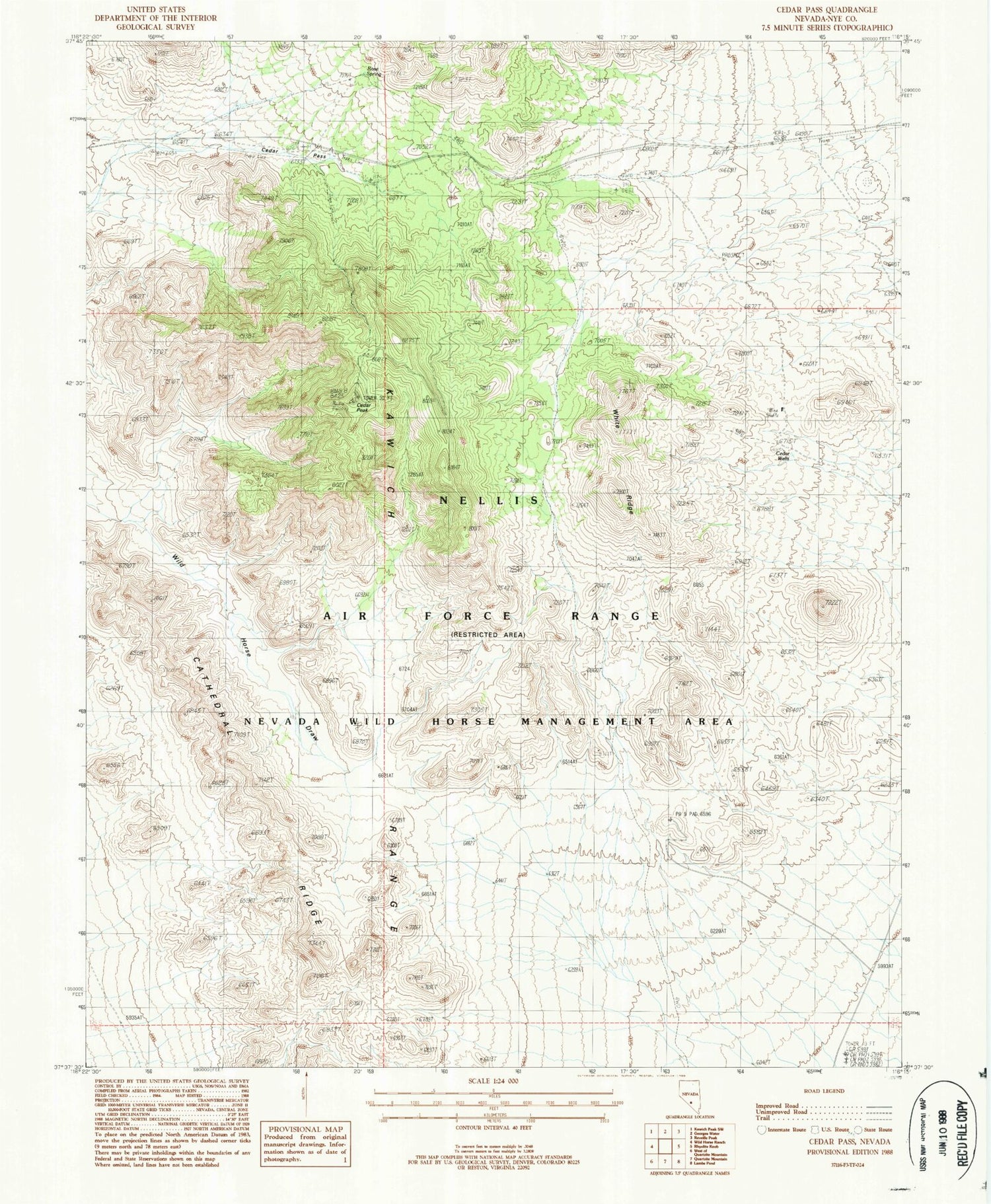 Classic USGS Cedar Pass Nevada 7.5'x7.5' Topo Map Image