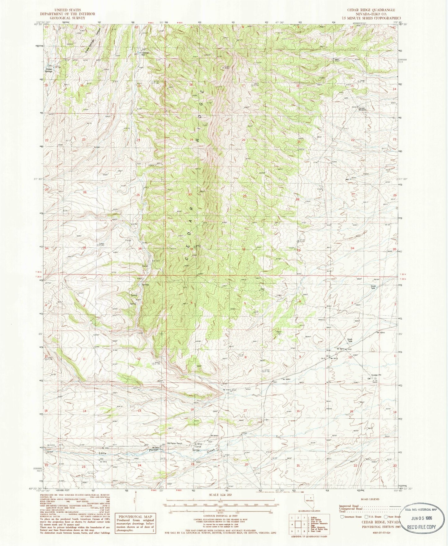 Classic USGS Cedar Ridge Nevada 7.5'x7.5' Topo Map Image
