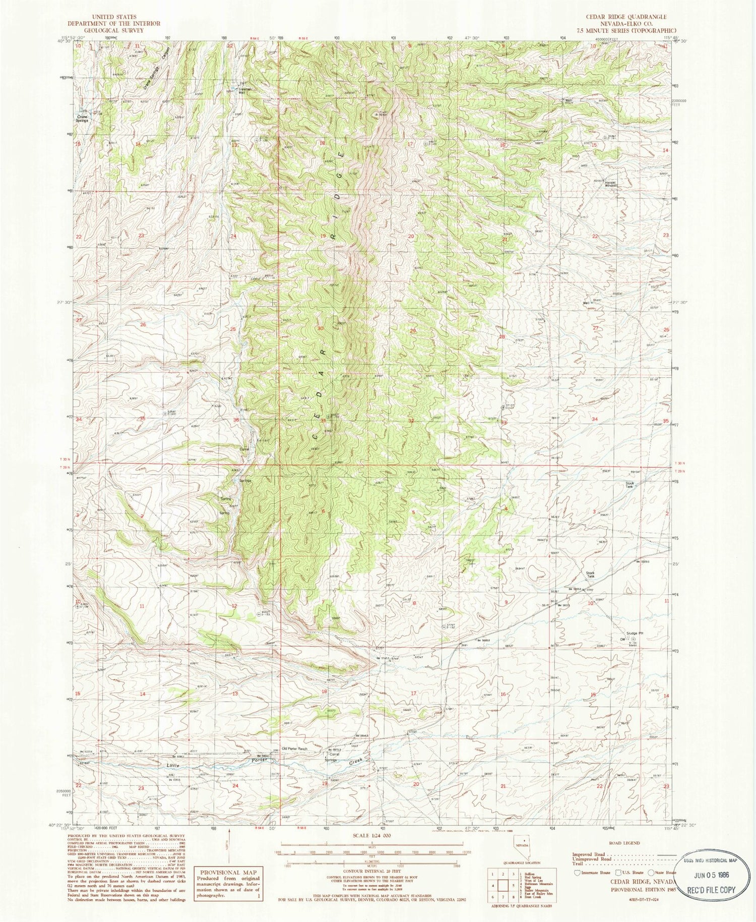 Classic USGS Cedar Ridge Nevada 7.5'x7.5' Topo Map Image