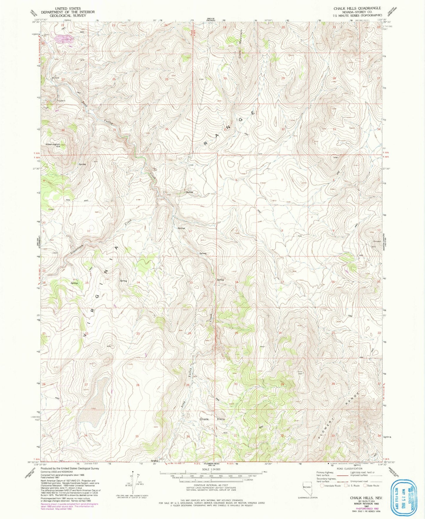 Classic USGS Chalk Hills Nevada 7.5'x7.5' Topo Map Image