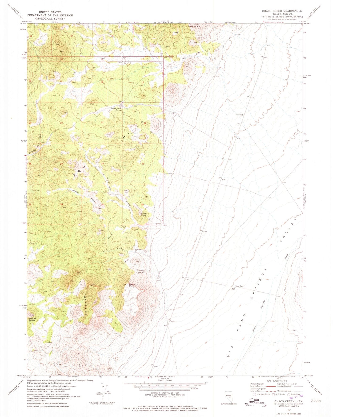 Classic USGS Chaos Creek Nevada 7.5'x7.5' Topo Map Image
