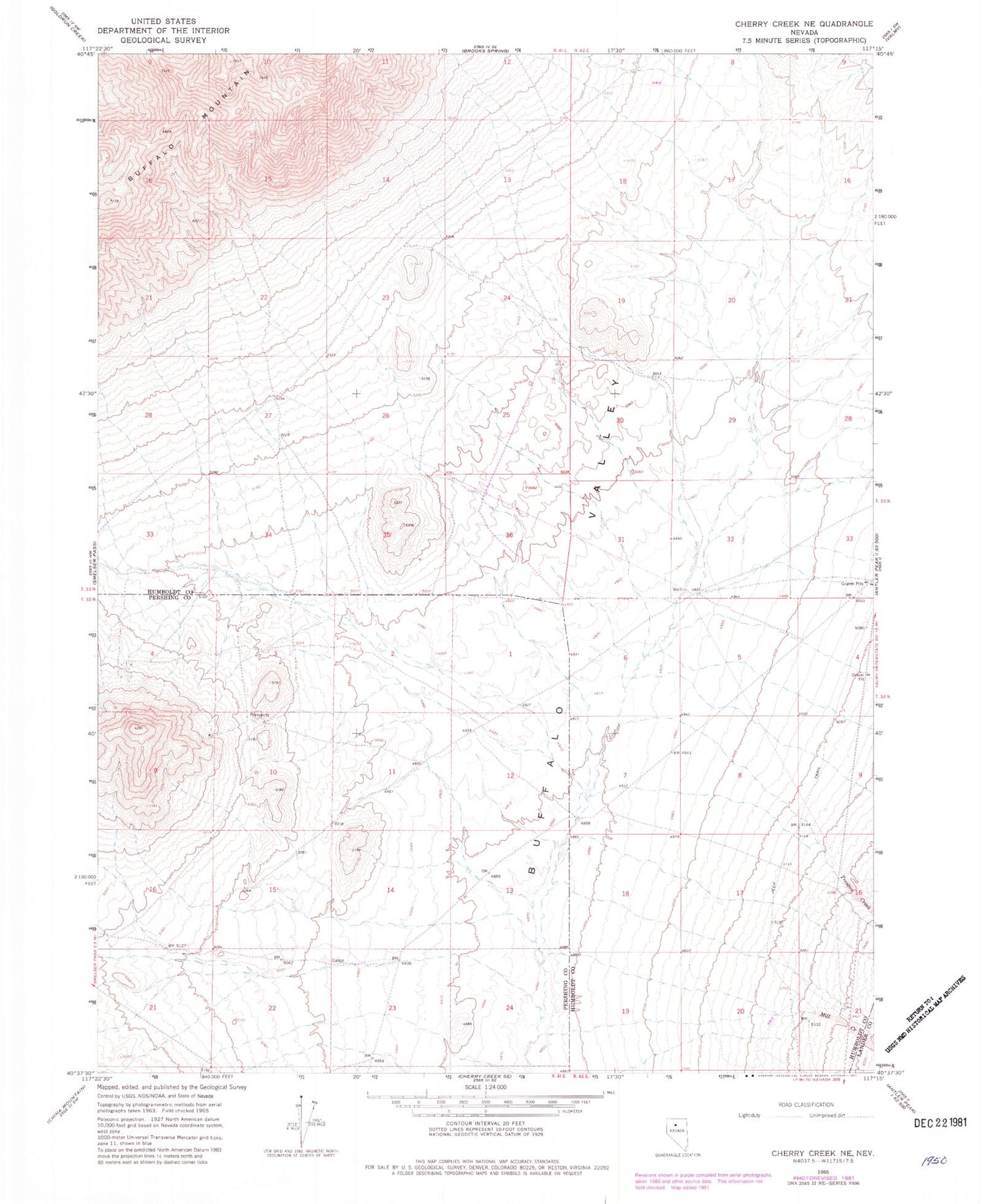 Classic USGS Cherry Creek NE Nevada 7.5'x7.5' Topo Map Image