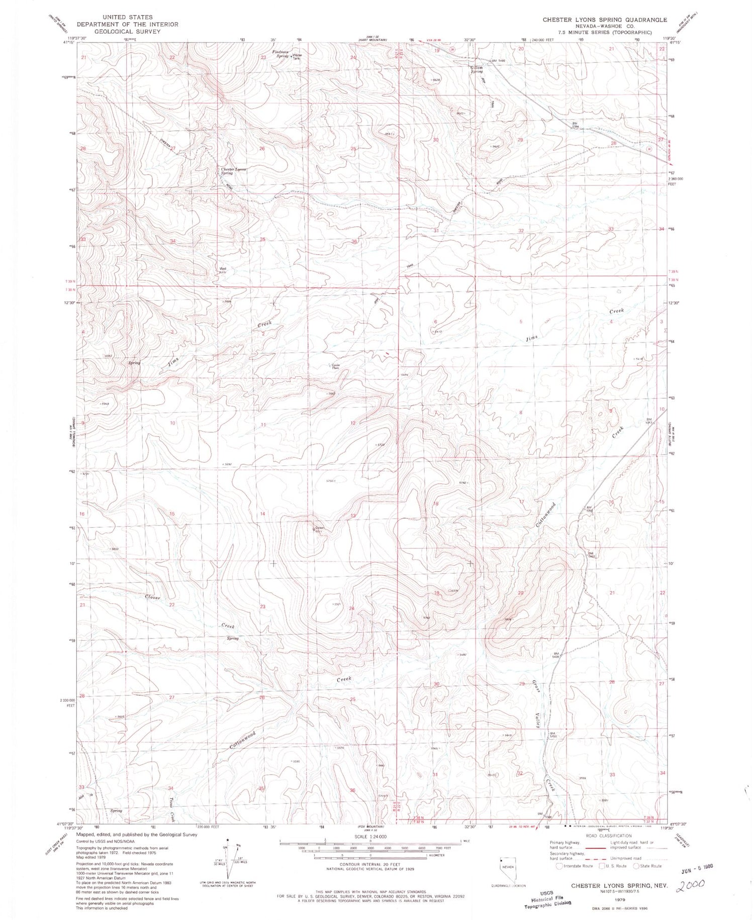Classic USGS Chester Lyons Spring Nevada 7.5'x7.5' Topo Map Image
