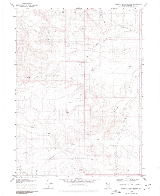Classic USGS Chester Lyons Spring Nevada 7.5'x7.5' Topo Map Image