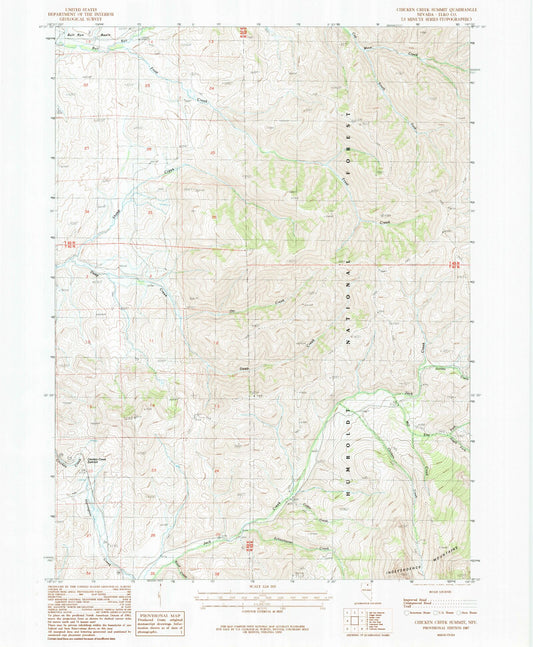 Classic USGS Chicken Creek Summit Nevada 7.5'x7.5' Topo Map Image