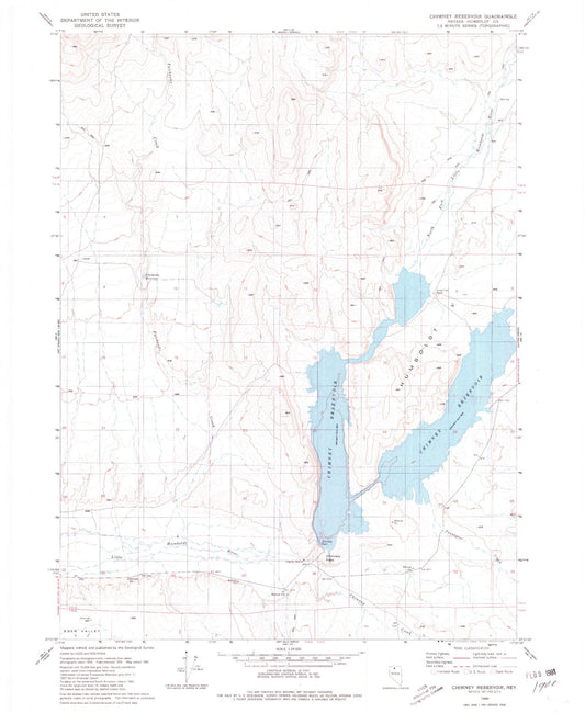 Classic USGS Chimney Reservoir Nevada 7.5'x7.5' Topo Map Image