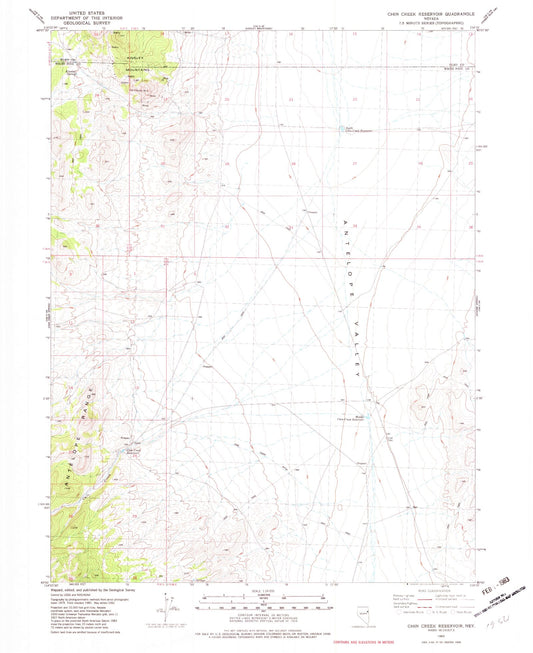 Classic USGS Chin Creek Reservoir Nevada 7.5'x7.5' Topo Map Image