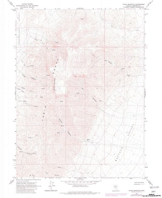 Classic USGS China Mountain Nevada 7.5'x7.5' Topo Map Image
