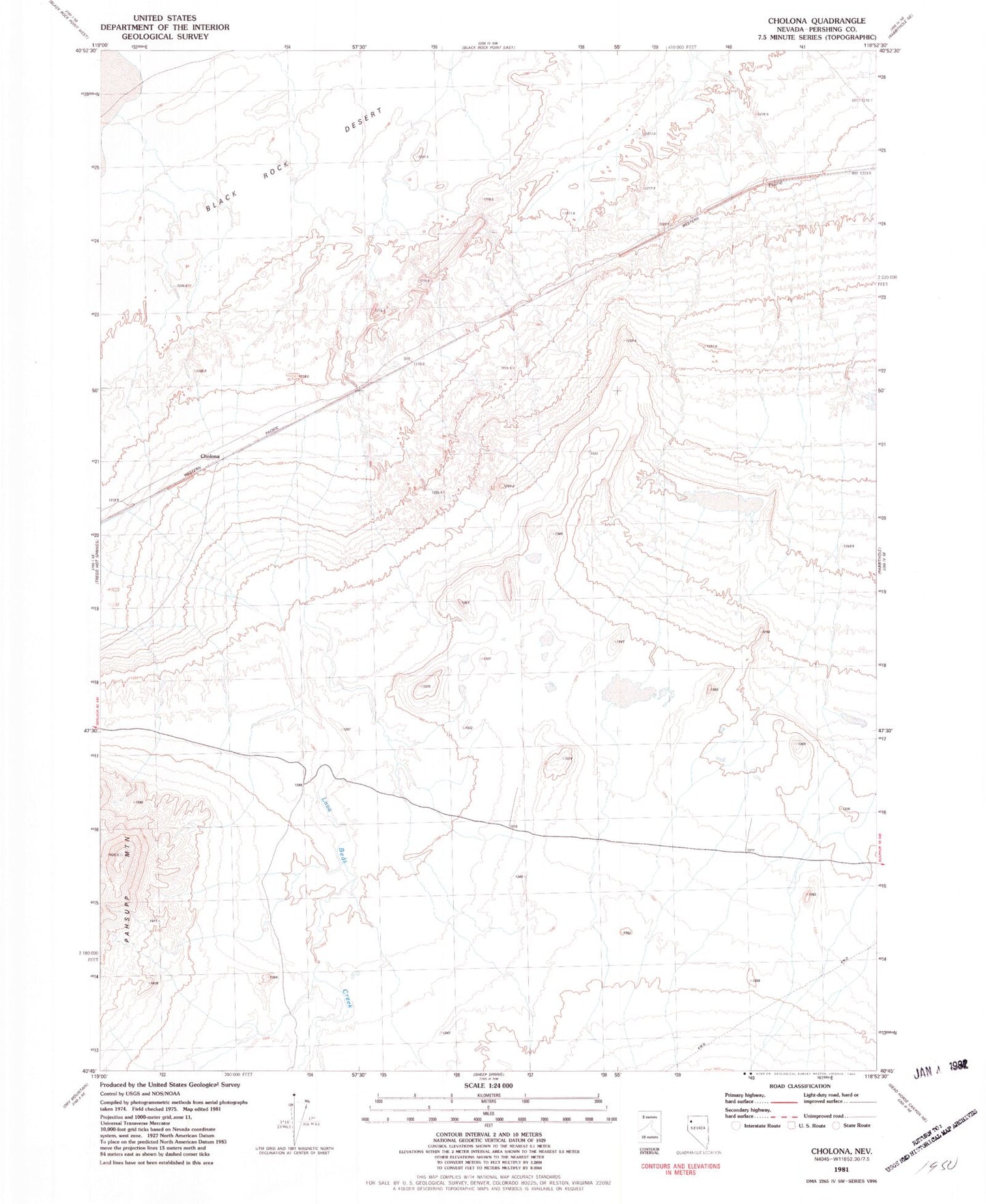 Classic USGS Cholona Nevada 7.5'x7.5' Topo Map Image
