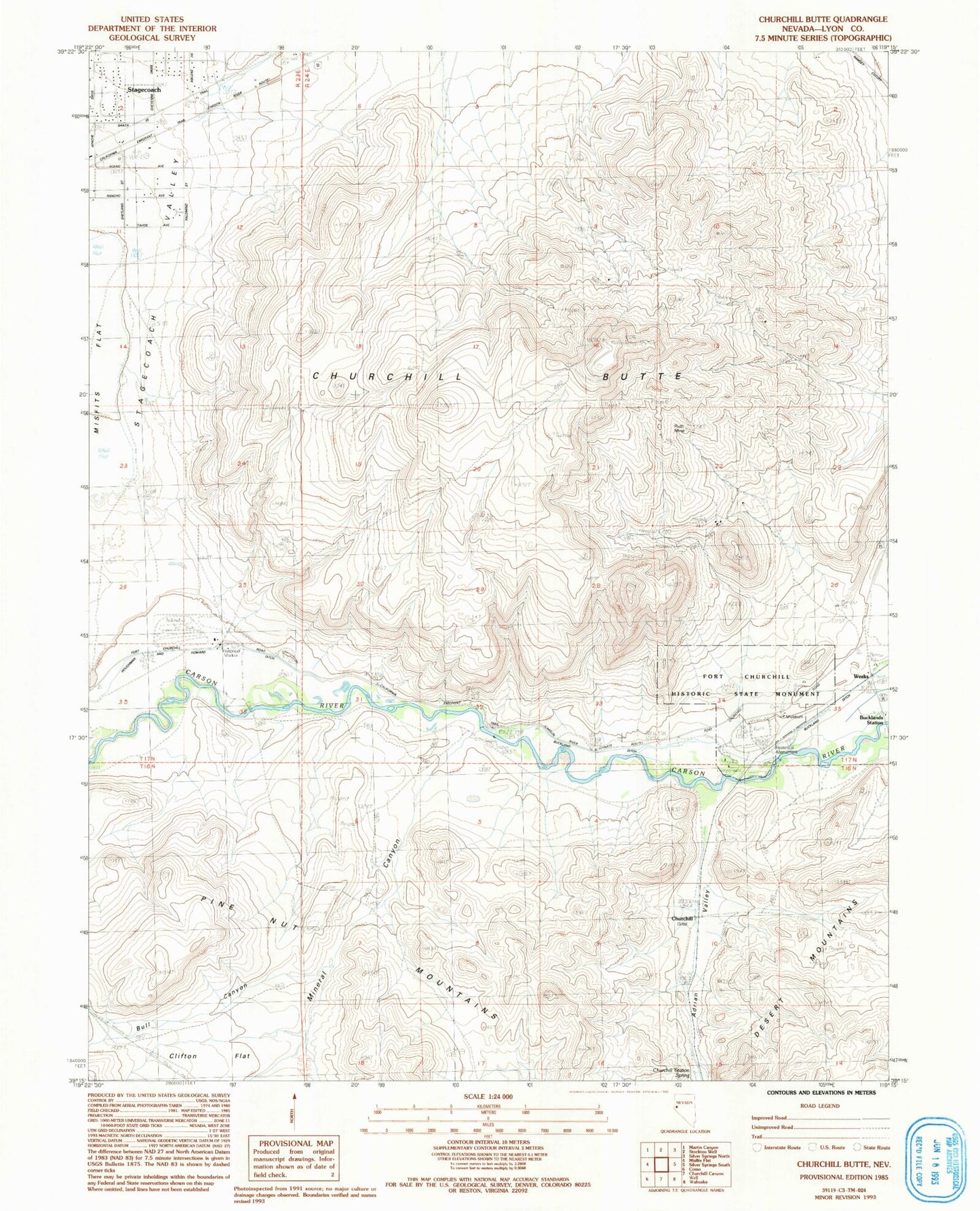 Classic USGS Churchill Butte Nevada 7.5'x7.5' Topo Map Image