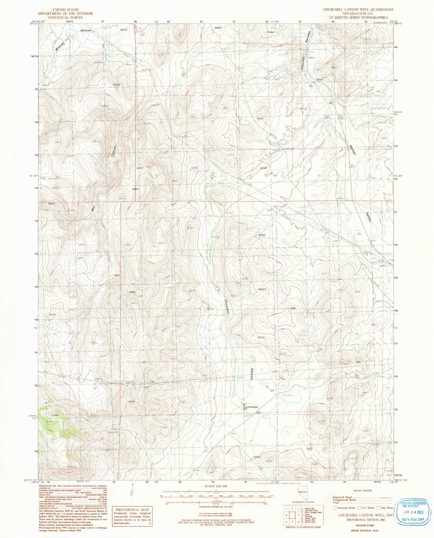 Classic USGS Churchill Canyon Well Nevada 7.5'x7.5' Topo Map Image