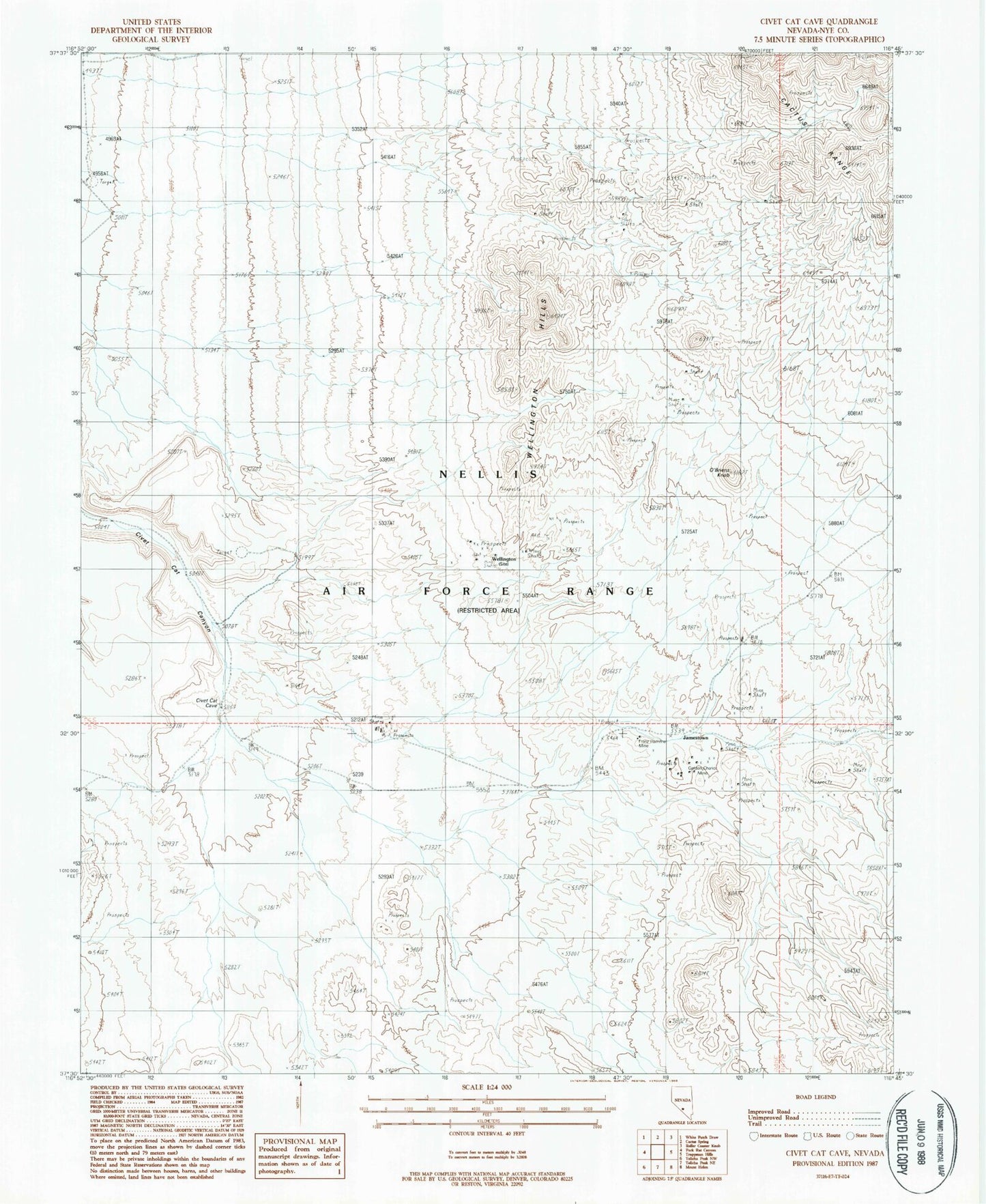 Classic USGS Civet Cat Cave Nevada 7.5'x7.5' Topo Map Image