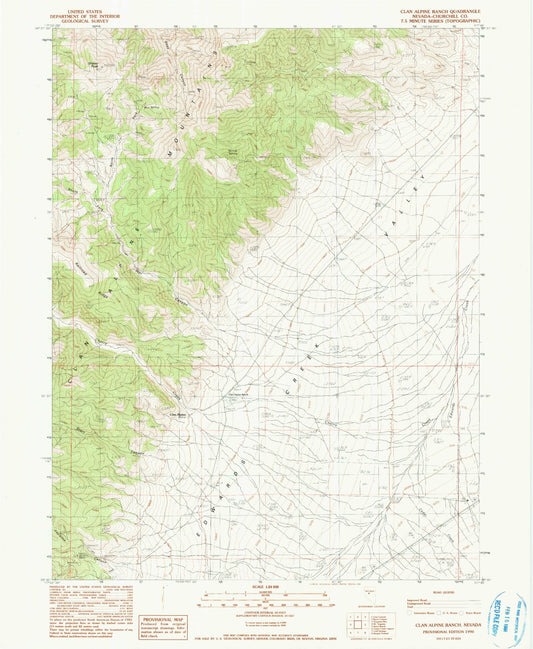 Classic USGS Clan Alpine Ranch Nevada 7.5'x7.5' Topo Map Image