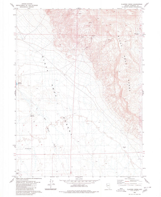 Classic USGS Clapper Creek Nevada 7.5'x7.5' Topo Map Image