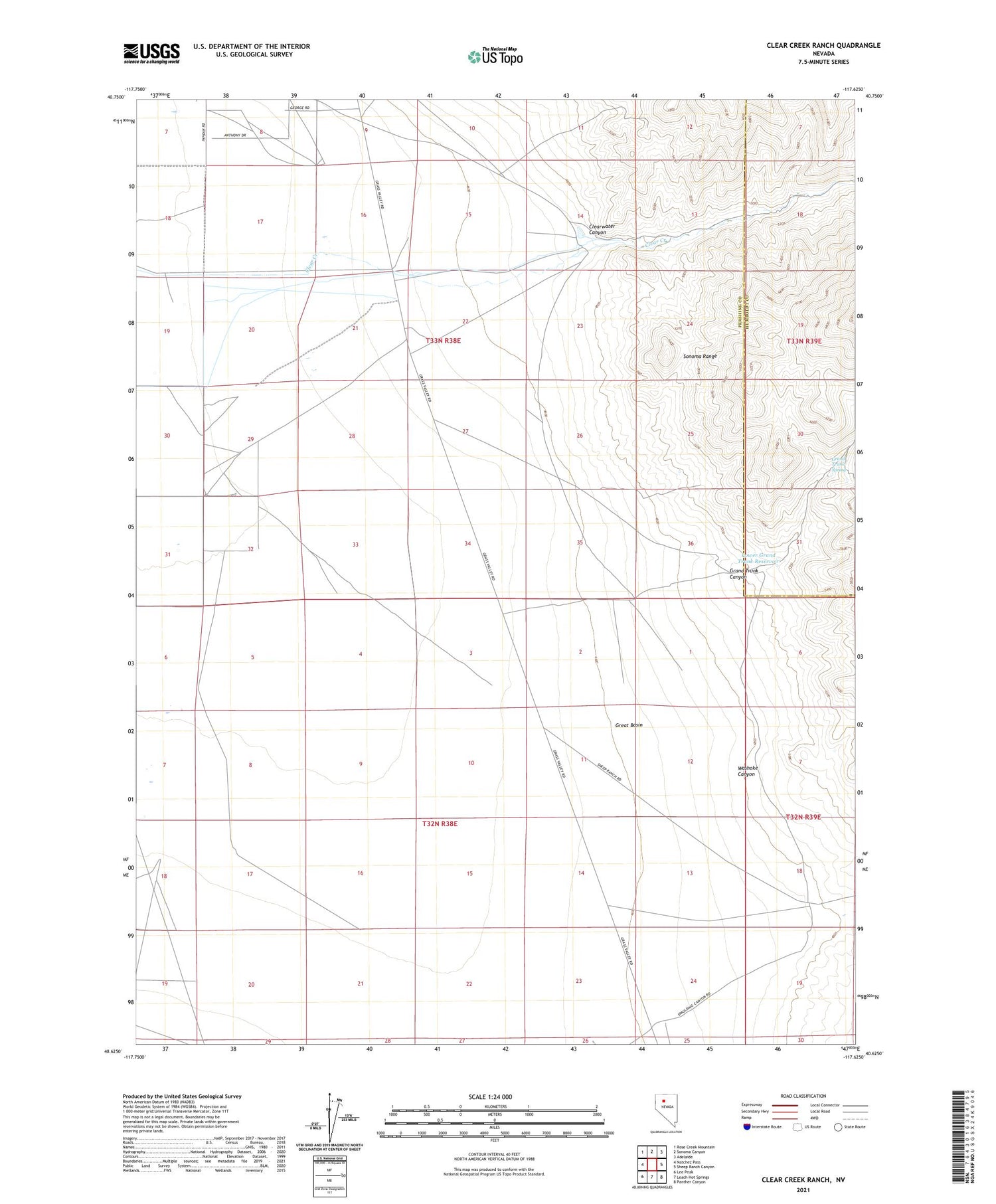 Clear Creek Ranch Nevada US Topo Map Image